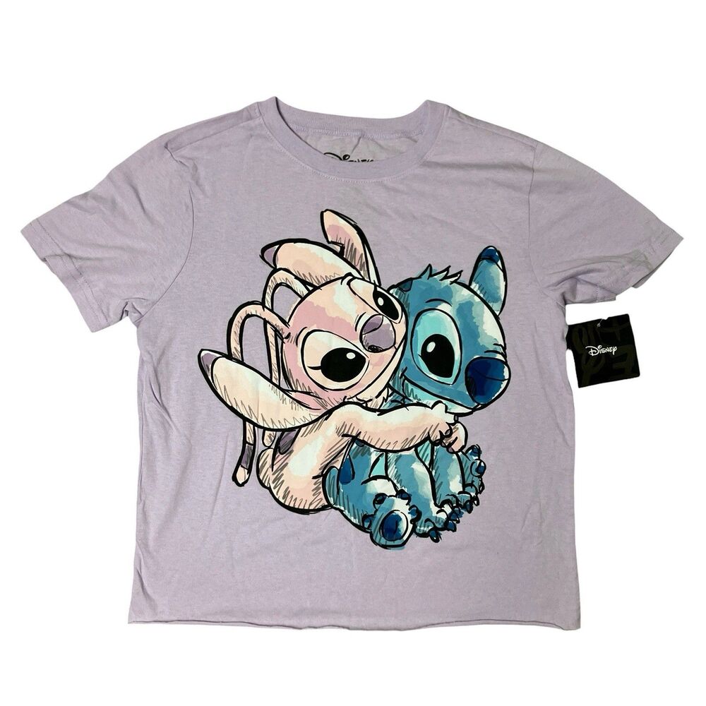 Disney T-Shirt Purple Lilo & Stitch Angel Hug Love Graphic Tee NEW Womens‎ XS